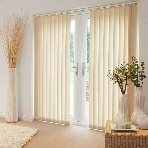 Modern beige vertical fabric blinds for office interior